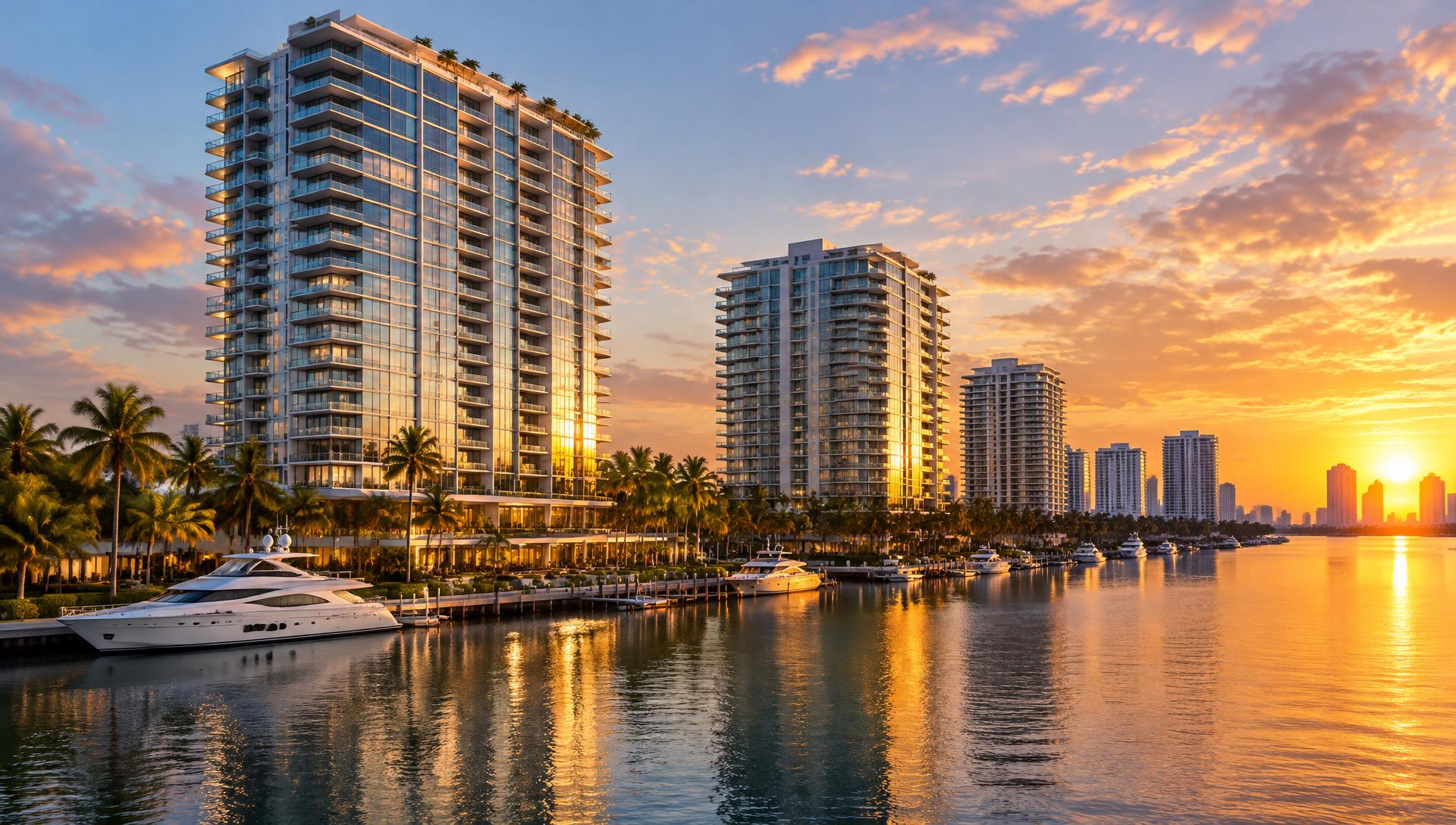 South Florida waterfront homes at sunset